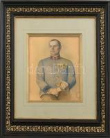 Oravicai Szabó István (1899-?): Kitüntetésekkel dekorált katona portréja, 1928. Akvarell, ceruza, papír. Jelzett. Üvegezett, korabeli régi fa keretben. 21×16 cm