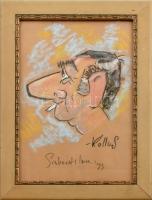Kallus László (1924-1998): Sinkovits Imre színművész karikatúrája, 1993. Kréta, papír. Jelzett. Üvegezett, fa keretben. 29,5×21 cm