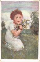 1916 Girl with flower. Children art postcard. B.K.W.I. 468-3. (kopott sarkak / worn corners)