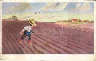 1926 Children art postcard, sowing. WSSB 9272/1. (EB)