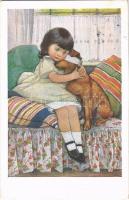 1934 Children art postcard, girl with dog. M. M. Nr. 713. (EK)