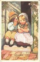 1918 Geheimnisse / Children art postcard. B.K.W.I. 798-1. (kis szakadás / small tear)