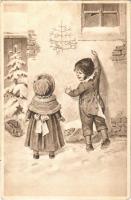Children art postcard, Christmas. TSN Serie 1306. s: Th. Zasche (kis szakadás / small tear)