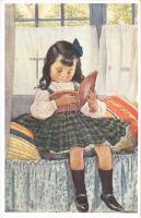 Children art postcard, girl. B.K.W.I. 673-1. s: Pearse