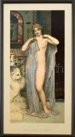 John William Godward (1861-1922) festménye után: The toilet of Venus, 1903. Rphael Tuck & Sons kiadása. Heliogravűr, papír. Jelzett a heliogravűrön. Üvegezett fa keretben. 60,5x28 cm