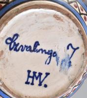 Hódmezővásárhelyi váza, kézzel festett mázas kerámia, jelzett, kopott, apró csorbák m: 19 cm