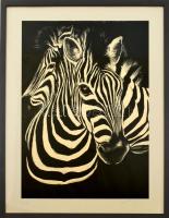 Vasarely jelzéssel: Zebrák. Nyomat, papír. Üvegezett fa keretben. 68x47,5 cm