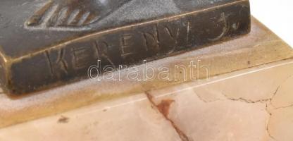 Kerényi Jenő (1908-1975) - Kleopátra a kígyóval.
Patinázott bronz kisplasztika márványtalpon. Jelze...