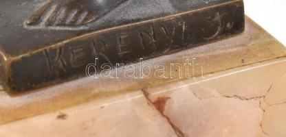 Kerényi Jenő (1908-1975) - Kleopátra a kígyóval.
Patinázott bronz kisplasztika márványtalpon. Jelze...