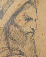 Munkácsy Paris jelzéssel: Fejek. Vegyes technika, karton. Foltos. Üvegezett fa keretben. 25x31,5 cm