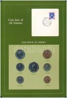 Jersey 1985-1988. 1p - 1P (7xklf), Coin Sets of All Nations forgalmi szett felbélyegzett kartonlapon T:1,1-  Jersey 1985-1988. 1 Penny - 1 Pound (7xdiff) Coin Sets of All Nations coin set on cardboard with stamp C:UNC, AU