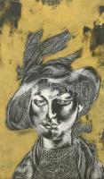 Szász Endre (1926 - 2003): Kalapos női portré. Sgrafittó, papír 17,5x 10,5 cm. Üvegezett kopott, sérült keretben. Jelzett: Szász Endre Értelmetlen dolognak tartotta, hogy a művész, meg nem érthető alkotásokra törekedjen a modernség alibije alatt. A műalkotás lényege a folytonosság. Szürrealisztikus alakjait egyesítette a keleti ornamentika vonaljátékának stílusával.