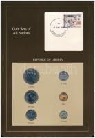 Libéria 1968-1984. 1c-1D (6xklf), Coin Sets of All Nations forgalmi szett felbélyegzett kartonlapon T:1  Liberia 1968-1984. 1 Cent - 1 Dollar (6xdiff) Coin Sets of All Nations coin set on cardboard with stamp C:UNC