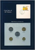 Makaó 1985-1988. 10a-5P (5xklf), Coin Sets of All Nations forgalmi szett felbélyegzett kartonlapon T:1  Macau 1985-1988. 10 Avos - 5 Patacas (5xdiff) Coin Sets of All Nations coin set on cardboard with stamp C:UNC