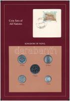 Nepál ~1980. 5p-1R (5xklf), Coin Sets of All Nations forgalmi szett felbélyegzett kartonlapon T:1  Nepál ~1980. 5 Paisa - 1 Rupee (5xdiff) Coin Sets of All Nations coin set on cardboard with stamp C:UNC