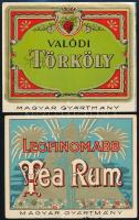 cca 1920-1940 Valódi Törköly és Legfinomabb Tea Rum italcímkék