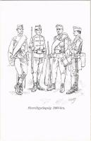 Honvéd gyalogság 1869-ben. Honvédség története 1868-1918 / Austro-Hungarian K.u.K. military art postcard, infantry in 1869 s: Garay