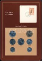 Francia-Polinézia 1984-1986. 1Fr - 100Fr (7xklf), Coin Sets of All Nations forgalmi szett felbélyegzett kartonlapon T:1 French Polynesia 1984-1986. 1 Franc - 100 Francs (7xdiff) Coin Sets of All Nations coin set on cardboard with stamp C:UNC