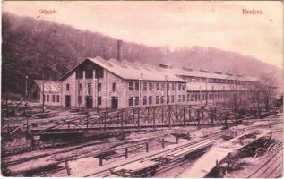 1910 Resicabánya, Resicza, Recita, Resita; Gépgyár, iparvasút. Neff Antal kiadása / machine factory, industrial railway (gyűrődés / crease)