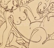 Kádár Béla (1877-1956): Akt lóval.Rézkarc, papír, jelzett számozott (10/100), 22x33 cm