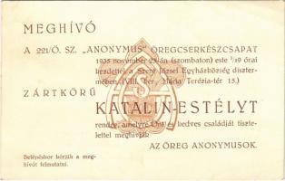 1935 Meghívó - A 221/Ö.Sz. Anonymus öregcserkészcsapat zártkörü Katalin-Estélyt rendez / Invitation for a Hungarian scout evening (EK)