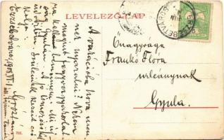 1908 Erzsébetváros, Dumbraveni; Római katolikus templom, piac, üzletek. W. L. (?) 766. / Catholic ch...