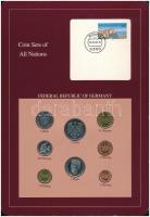 NSZK 1979-1988. 1pf - 5M (8xklf), Coin Sets of All Nations forgalmi szett felbélyegzett kartonlapon T:1  FRG 1979-1981. 1 Pfennig - 5 Mark (8xdiff) Coin Sets of All Nations coin set on cardboard with stamp C:UNC
