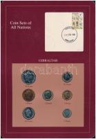 Gibraltár 1988-1995. 1p-1P (7xklf) Coin Sets of All Nations forgalmi szett felbélyegzett kartonlapon T:1  Gibraltar 1988-1995. 1 Pence - 1 Pound (7xdiff) Coin Sets of All Nations coin set on cardboard with stamp C:UNC