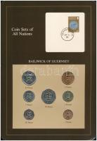 Guernsey 1979-1983. 1p - 1P (7xklf), Coin Sets of All Nations forgalmi szett felbélyegzett kartonlapon T:1,1- Guernsey 1979-1983. 1 Penny - 1 Pound (7xdiff) Coin Sets of All Nations coin set on cardboard with stamp C:UNC, AU