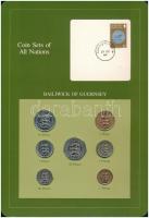 Guernsey 1979-1984. 1p - 1P (7xklf), &quot;Coin Sets of All Nations&quot; forgalmi szett felbélyegzett kartonlapon T:1,1- Guernsey 1979-1984. 1 Penny - 1 Pound (7xdiff) &quot;Coin Sets of All Nations&quot; coin set on cardboard with stamp C:UNC, AU