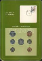 Guernsey 1979-1984. 1p - 1P (7xklf), "Coin Sets of All Nations" forgalmi szett felbélyegzett kartonlapon T:1,1- Guernsey 1979-1984. 1 Penny - 1 Pound (7xdiff) "Coin Sets of All Nations" coin set on cardboard with stamp C:UNC, AU