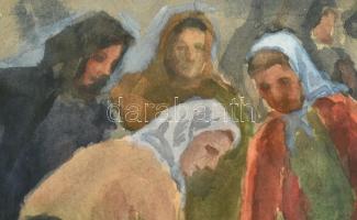 Szőnyi István (1894-1960): Piaci jelenet. Akvarell, papír, jelzett, üvegezett fa keretben, 21,5×30 c...