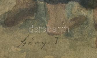 Szőnyi István (1894-1960): Piaci jelenet. Akvarell, papír, jelzett, üvegezett fa keretben, 21,5×30 c...