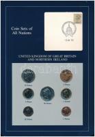 Nagy-Britannia 1985. 1p-1P (7xklf), Coin Sets of All Nations forgalmi szett felbélyegzett kartonlapon T:1  Great Britain 1985. 1 Penny - 1 Pound (7xdiff) Coin Sets of All Nations coin set on cardboard with stamp C:UNC