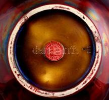 cca 1900 Zsolnay ökörvér mázas díszkaspó.
Kézzel festett mázas porcelánfajansz.
Ritka magyar tájáb...