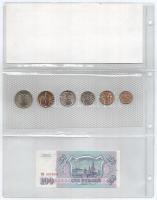 Oroszország 1992-1993. 1R-100R (6xklf), forgalmi szett 1993. 100R bankjeggyel és felbélyegzett karto...