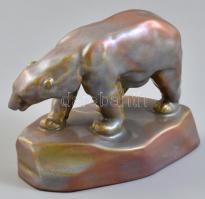 Zsolnay eozin mázas jegesmedve. 1930 körüli hárompajzsos Zsolnay márkajelzés. Porcelánfajansz. Hibát...