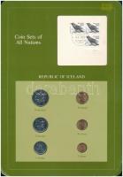 Izland 1981-1984. 5a-5K (5xklf), Coin Sets of All Nations forgalmi szett felbélyegzett kartonlapon T:1  Iceland 1981-1984. 5 Aurar - 5 Kronur (5xdiff) Coin Sets of All Nations coin set on cardboard with stamp C:UNC