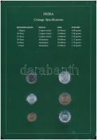 India 1974-1986 5p-1R (6xklf), "Coin Sets of All Nations" forgalmi szett felbélyegzett kar...