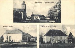 1933 Kőröshegy, Fő utca, templom, Gróf Széchenyi kastély. Frank Lipót kiadása (EK)