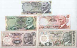Törökország 1970. 5L + 10L + 20L + 50L + 100L T:I Turkey 1970. 5 Lira + 10 Lira + 20 Lira + 50 Lira + 100 Lira C:UNC