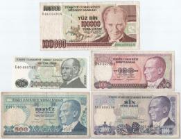 Törökország 1970. 10L + 100L + 500L + 1000L + 100.000L T:I-III Turkey 1970. 10 Lira + 100 Lira + 500 Lira + 1000 Lira + 100.000 Lira C:UNC-F