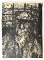 Vincze András (1914-1987): Faluvég (Alpár). Monotípia, papír, jelzett, a hátoldalán autográf felirattal, paszpartu nélkül. Sérült. 49x35 cm