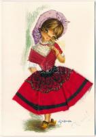 Palma de Mallorca / Spanish folklore - modern silk and textile card (creases)