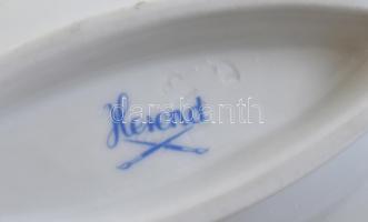 Herendi hecsedli mintás ovális porcelán tálka, kézzel festett, jelzett, kopott, d: 13 cm