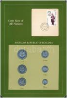 Románia 1966-1982. 5b-5L (6xklf), &quot;Coin Sets of All Nations&quot; forgalmi szett felbélyegzett kartonlapon T:1 Romania 1966-1982. 5 Bani - 5 Lei (6xdiff) &quot;Coin Sets of All Nations&quot; coin set on cardboard with stamp C:UNC