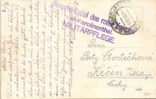 1916 Praha, Prag; Hlavkuv most / bridge + "Reserve-Spital des roten Kreuzes in Karolinenthal MI...