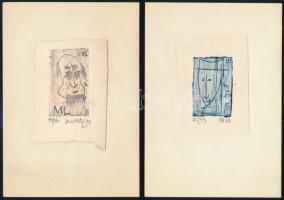 Mart Lepp (1947-): 3 db ex libris. Rézkarc, papír, számozott, jelzett, lap felső része papírra kasírozva klf. méretben