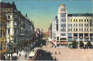 1915 Praha, Prag; Prikopy / street, tram + K.u.k. Reservespital No. 3. Prag VI. Filiale Karlov Militärpflege (EK)