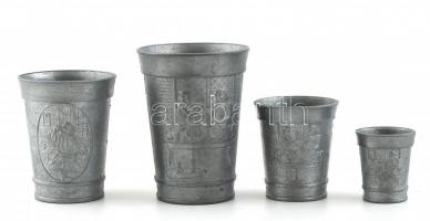 4 db-os ón díszpohár készlet, jelzett, különféle méretek, m: 5 cm - 11 cm